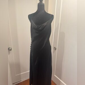 Black slip dress with side buttons